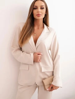 Komplet dámský s viskózou s ozdobami a elastickými kalhotami béžový