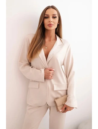 Komplet dámský s viskózou s ozdobami a elastickými kalhotami béžový