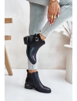 Dámské botky Chelsea na nízkém podpatku zateplené se zlatou sponou černé Inomira