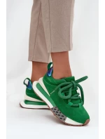 Semišové dámské tenisky na platformě s hrubým šněrováním Artiker 55C0136 zelené