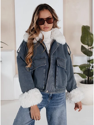 Zimní džínová bunda s kožešinou modrá FashionStreet TY5160 Zimní džínová bunda s kožešinou modrá FashionStreet TY5160