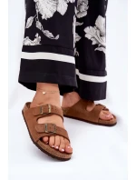 Semišové Dámské Pantofle Se Sponami Big Star RR274A394 Hnědé