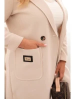 Dámský elegantní plášť Plus Size s límcem a velkými kapsami béžový