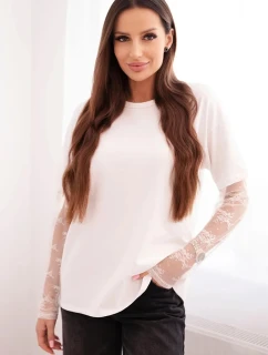 Dámská bavlněná blůza s krajkovými rukávy bílá