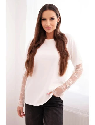 Dámská bavlněná blůza s krajkovými rukávy bílá