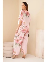 Dámský bavlněný komplet s krátkým rukávem a širokou nohavicí bonbónově růžová