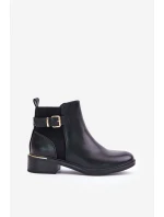 Dámské botky Chelsea na nízkém podpatku zateplené se zlatou sponou černé Inomira