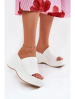 Eko Kožené Pantofle Dámské Na Platformě A Klínu Bílé Kisoffi