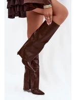 Zateplené Kozačky Na Jehlovém Podpatku S Otočeným Svrškem Čokoládové Tamonia