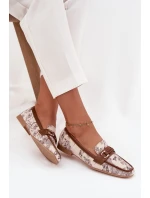 Vzorované mokasíny dámské s ozdobným prvkem béžovo-hnědé Evelora
