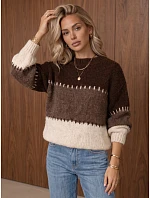 Dámský pletený svetr s širokými pruhy, hnědý, FashionStreet MY2628 Dámský pletený svetr s širokými pruhy, hnědý, FashionStreet MY2628