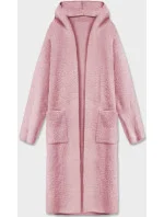 Dlouhý vlněný přehoz přes oblečení typu alpaka v bledě růžové barvě s kapucí (M105-1) Dlouhý vlněný přehoz přes oblečení typu alpaka v bledě růžové barvě s kapucí (M105-1)