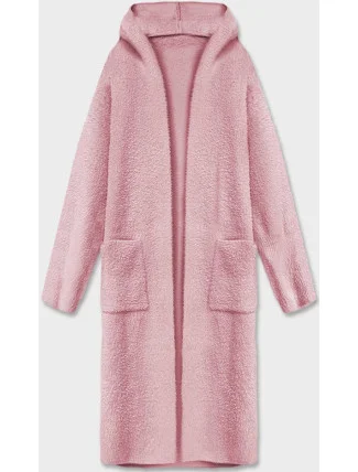 Dlouhý vlněný přehoz přes oblečení typu alpaka v bledě růžové barvě s kapucí (M105-1) Dlouhý vlněný přehoz přes oblečení typu alpaka v bledě růžové barvě s kapucí (M105-1)