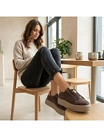 Dámské kožené sportovní polobotky na platformě, hnědé, Filippo DP6119 Dámské kožené sportovní polobotky na platformě, hnědé, Filippo DP6119