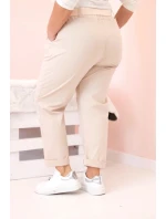 Dámské bavlněné kalhoty Plus Size s páskem světle béžová