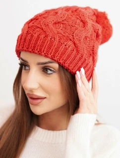 Dámská zimní čepice z vlny s hrubým copánkovým vzorem K458 červená