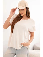Dámská viskózová oversize halenka s krátkým rukávem a kulatým výstřihem béžová Dámská viskózová oversize halenka s krátkým rukávem a kulatým výstřihem béžová