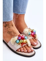 Pantofle s ozdobnými korálky S.Barski KV-2775-47 Nude