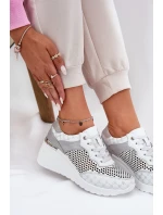 Kožené Ažurové Sportovní Boty Sneakers Na Klínu Bílé S.Barski LR51-641