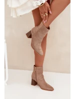 Dámské Botky Z Eko Semiše Na Podpatku Se Zámkem Béžové Zelita