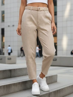 Dámské džíny mom fit s vysokým pasem a páskem béžové FashionStreet UY2917