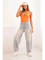 Dámská pruhovaná tílko s ozdobnou nášivkou tmavě oranžová