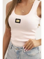 Dámská pruhovaná top na ramínkách s ozdobnou nášivkou pudrově růžová