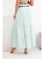 Dámská maxi bavlněná sukně s ažurovým vyšíváním a elastickým pasem mátová