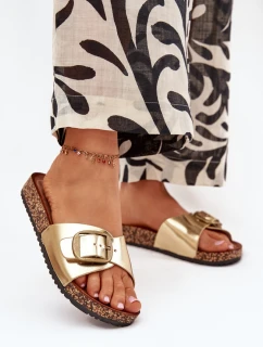 Dámské pantofle na korkové platformě se sponou zlaté Vianara