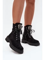 Boty Pracovní S Bižuterními Doplňky Zateplené Eko Semišové Černé Miryssa