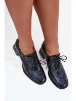 Dámské kožené lakované polobotky na podpatku s krystalky Artiker – tmavě modré