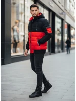 Pánská červeno-černá zimní bunda s kapucí FashionStreet TX5099 Pánská červeno-černá zimní bunda s kapucí FashionStreet TX5099
