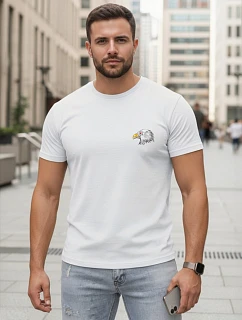 Pánské bavlněné tričko s potiskem orla, bílé, FashionStreet NX0148R
