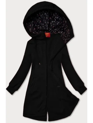 Černá dlouhá dámská rozepínací mikina s kapucí LHD (AMG-693A) Černá dlouhá dámská rozepínací mikina s kapucí LHD (AMG-693A)