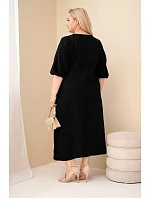 Dámské šaty plus size z bavlněného mušelínu s výstřihem do V černá