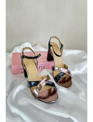 Eko Kožené Sandály Na Podpatku Sloupku Černé Abilica