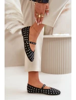 Zdobené baleríny s páskem eko zamšové černé Tirilissa