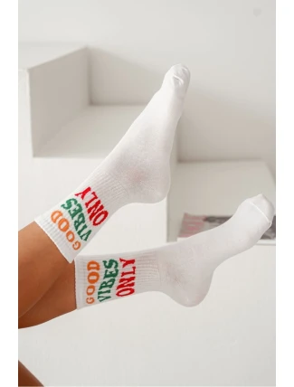 Dámské Ponožky S Nápisem Good Vibes Only Bílé