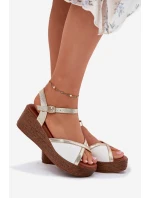 Dámské Sandály Na Klínu S.Barski PL51-324 Bílá-Zlatá