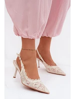 Krajkové Sandály na Podpatku Světle Béžové Carielle