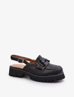 Dámské sandály na plochém podpatku s ozdobou Černá D&A