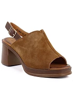 Dámské kožené semišové sandály na podpatku Vinceza 26-39995