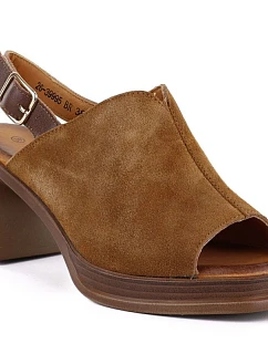 Dámské kožené semišové sandály na podpatku Vinceza 26-39995