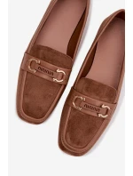 Dámské mokasíny Loafersy s ozdobným prvkem Hnědé Evelora