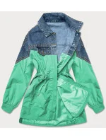 Světle modro-zelená dámská džínová denim bunda z různých spojených materiálů (PFFS12233) Světle modro-zelená dámská džínová denim bunda z různých spojených materiálů (PFFS12233)