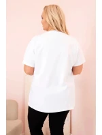 Dámská bavlněná halenka Plus Size s kamínky bílá + růžová