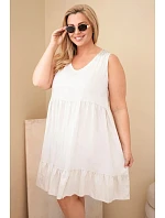 Dámské šaty Plus Size z viskózy s krajkou bez rukávů béžová