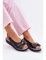 Dámské kožené sandály na klínu s mašlí Zazoo 1882 černé