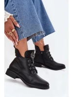 Nízké Dámské Boty Na Plochém Podpatku S Ozdobným Detalem Zateplené Černé Cylira