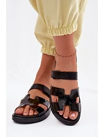 Kožené dámské pantofle na suchý zip černé Lemela